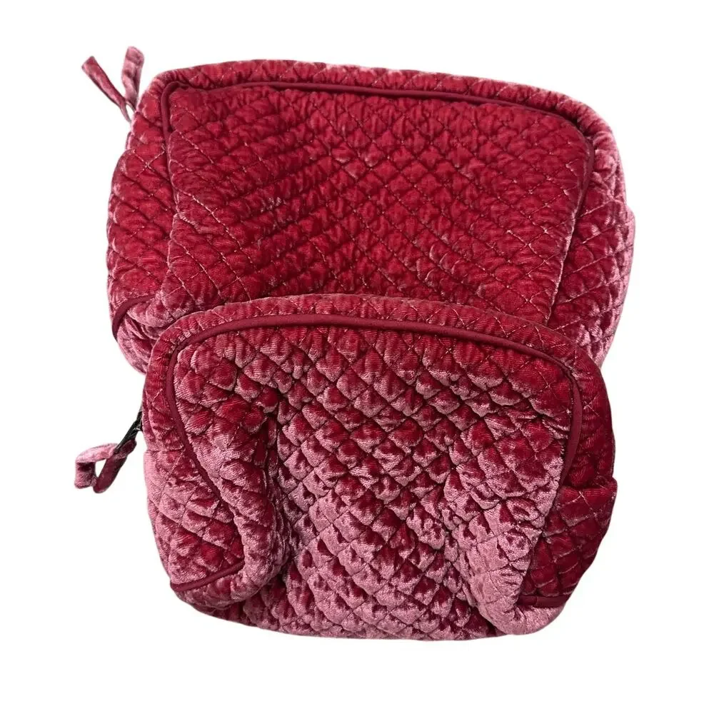 NWOT Pottery Barn Luxe Diamond Quilted Red Velvet Travel Toiletry Pouch Set